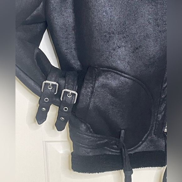 American Eagle Faux Suede Shearling Lined Distressed Moto Jacket,  Bl,  Sz XL - Picture 7 of 16